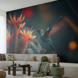 Papier Peint Autocollant Deluxe Sticker - une vie vraiment colorée - Oiseau, Exotique, Fleur - 250x175 cm