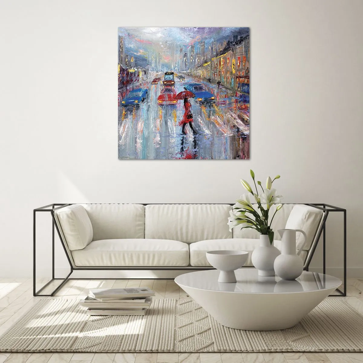 Impression sur verre - Image sur verre - Après-midi pluvieux en ville - 60x60 cm