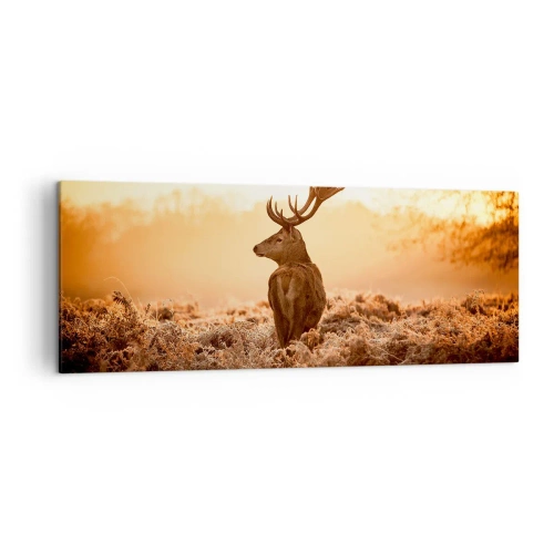 Impression sur toile - Image sur toile - Cerf dans les rayons du soleil levant - 140x50cm - Seigneur du domaine - Décoration murale moderne pour le salon et la chambre ARTTOR