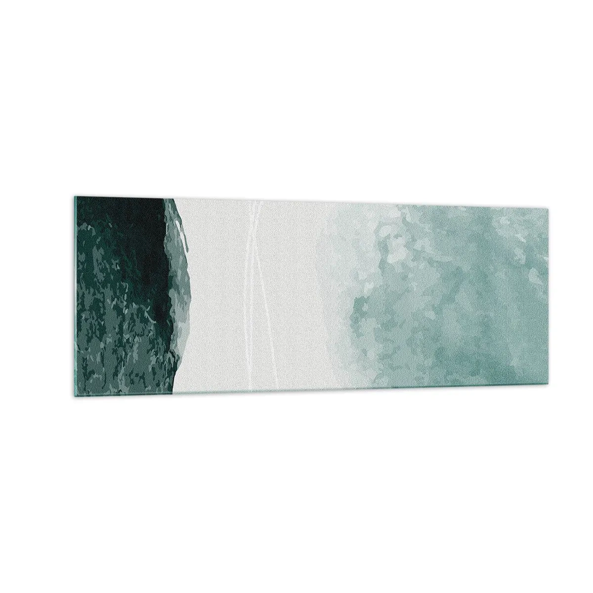 Impression sur verre - Image sur verre - Une délicate composition abstraite dans des tons de vert avec des formes subtiles sur un fond clair. - 140x50cm - Rencontre avec le brouillard - Décoration murale moderne pour le salon et la chambre ARTTOR