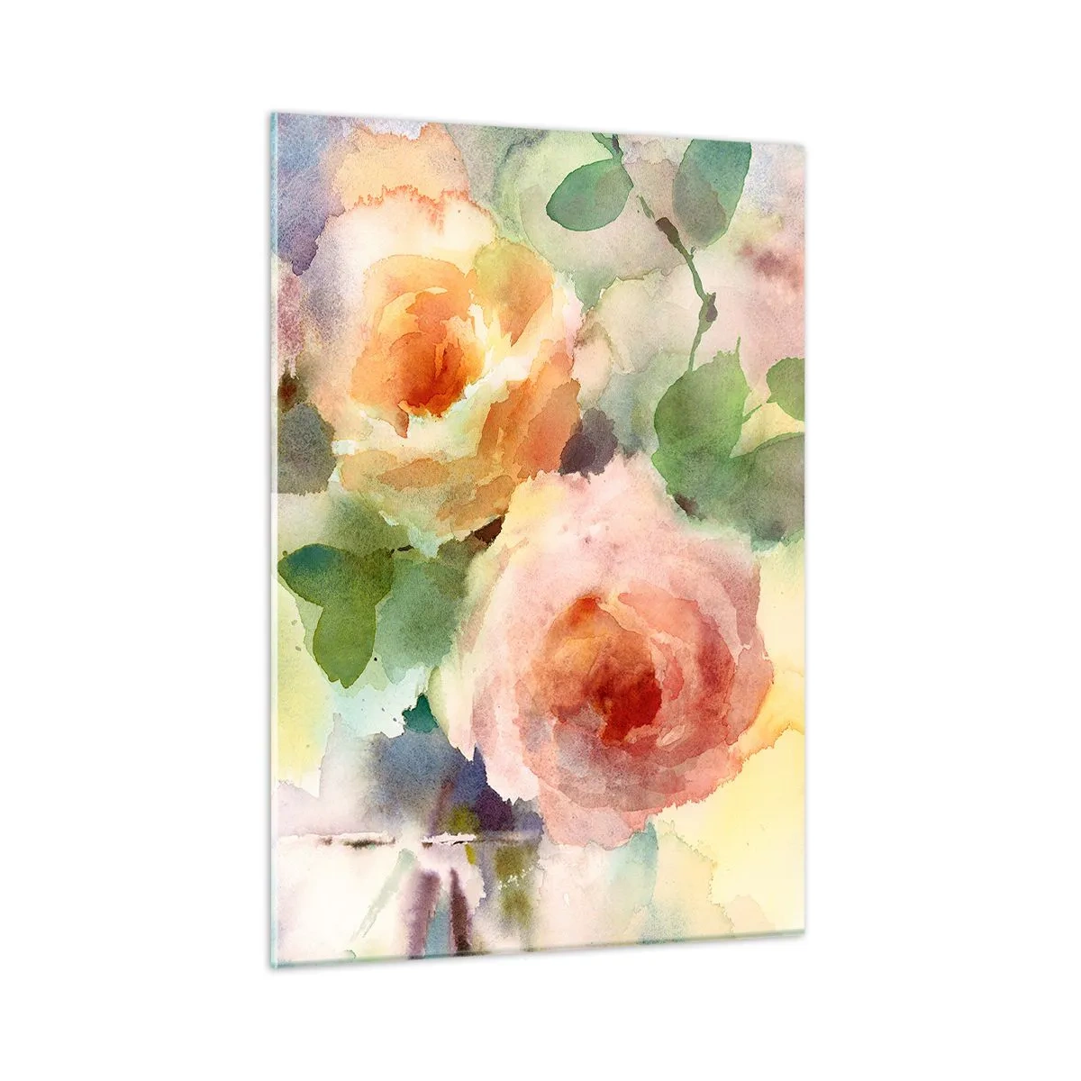 Impression sur verre - Image sur verre - Une aquarelle de roses aux couleurs pastel délicates. - 50x70cm - Délicat comme l'aquarelle - Décoration murale moderne pour le salon et la chambre ARTTOR