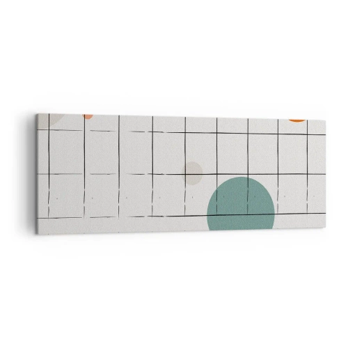 Impression sur toile - Image sur toile - Cercles colorés abstraits sur un fond de grille géométrique - 140x50cm - Piégé. Nous ou eux ? - Décoration murale moderne pour le salon et la chambre ARTTOR