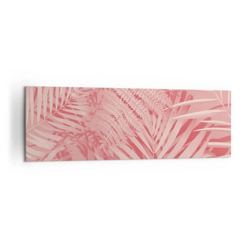 Impression sur toile - Image sur toile - Feuilles tropicales roses dans un style délicat et minimaliste - 160x50cm - Concept de rose - Décoration murale moderne pour le salon et la chambre ARTTOR