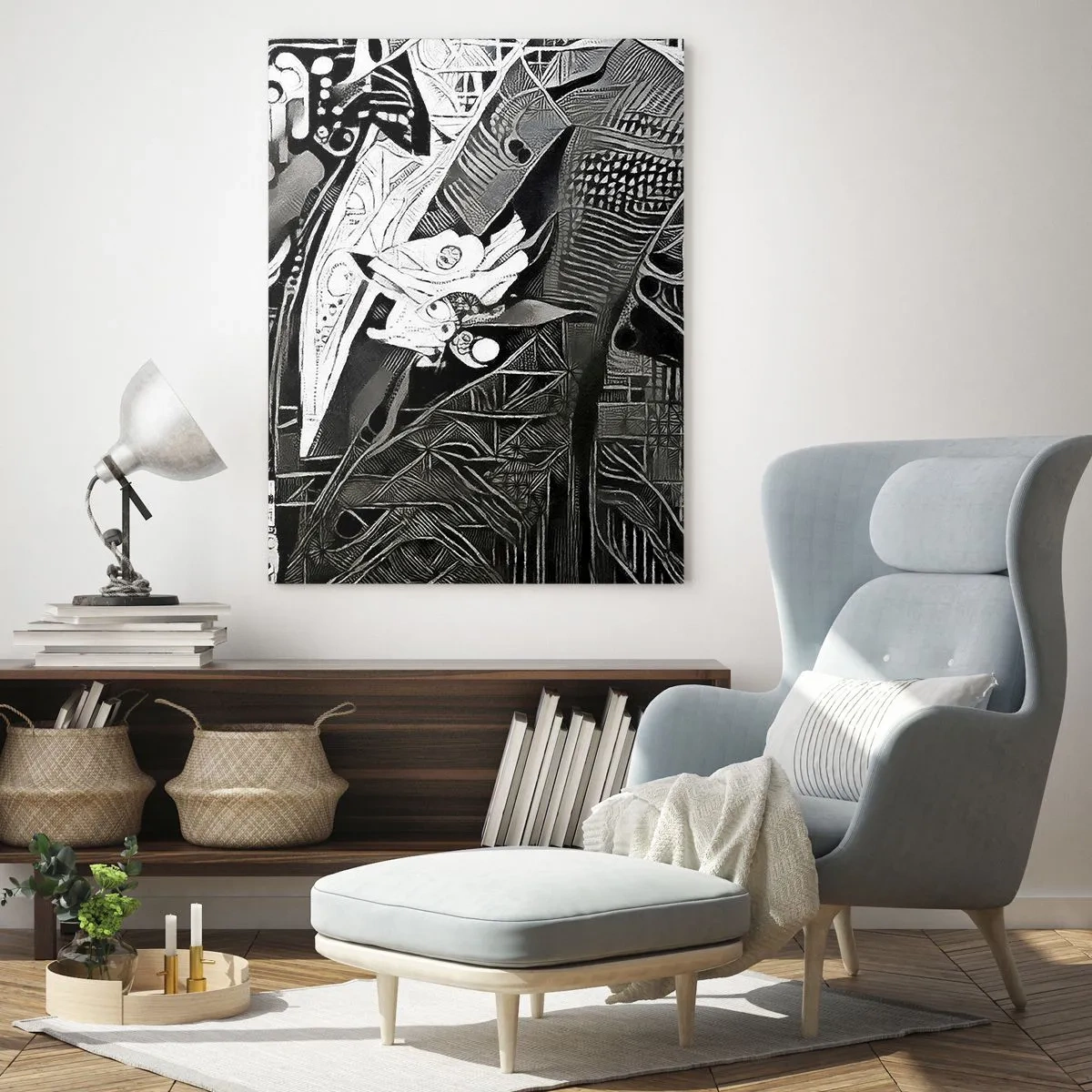 Impression sur verre - Image sur verre - Abstraction en noir et blanc avec des motifs géométriques - 50x70cm - Seulement en apparence un homme froid - Décoration murale moderne pour le salon et la chambre ARTTOR
