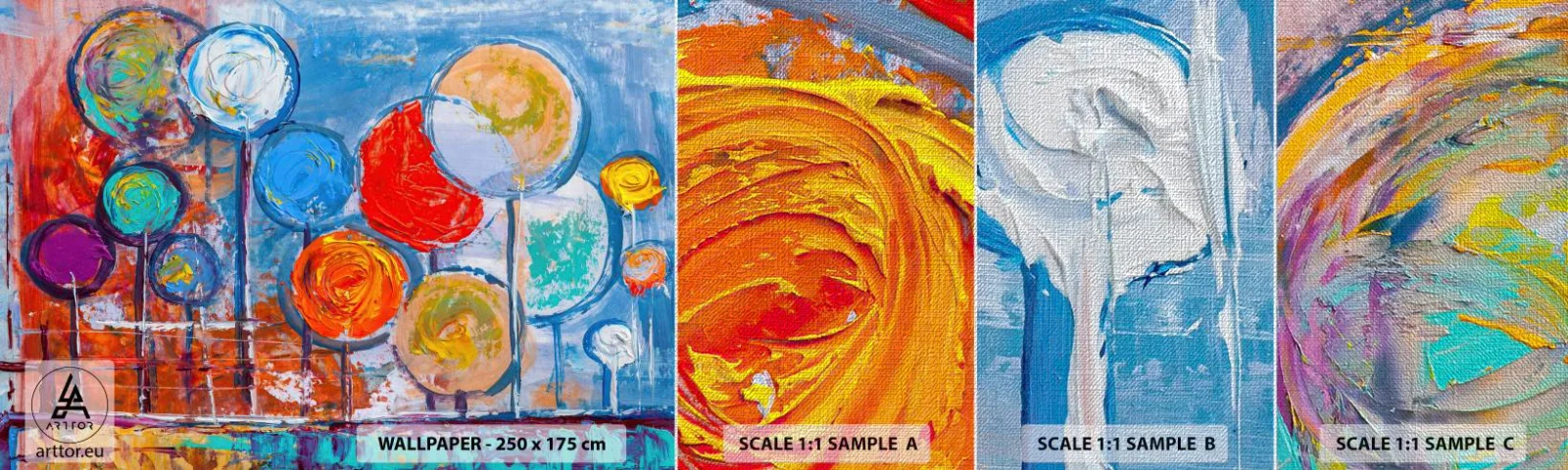 Échantillon de Papier Peint Premium Canvas - Miracles sur le bâton - Ballons colorés, Abstraction, Pour les enfants - 100x30 cm