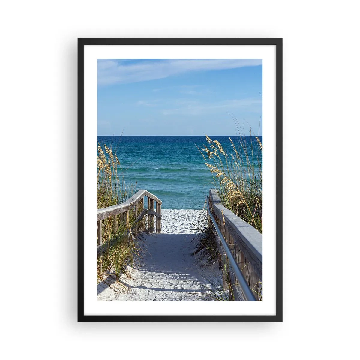 Affiche dans un cadre noir - Poster - Entrée de la plage avec vue sur la mer - 50x70cm - Au soleil, sous le vent - Décoration murale moderne pour le salon et la chambre ARTTOR