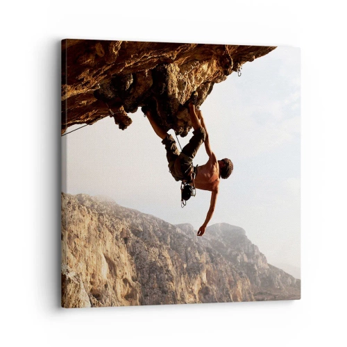 Impression sur toile - Image sur toile - Le monde rétréci dans une main sur une coupe de rocher - 30x30 cm