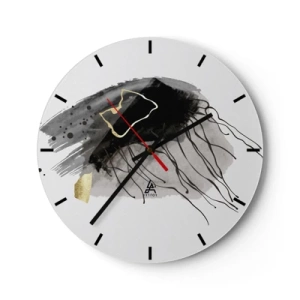 Horloge murale - Pendule murale - Motif abstrait en noir, gris et or sur fond blanc - 30x30cm - En noir et en or - Décoration murale moderne pour le salon, la cuisine et la chambre ARTTOR