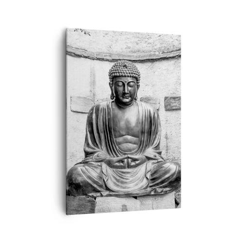 Impression sur toile - Image sur toile - Statue de Bouddha noir et blanc dans une pose méditative - 70x100cm - A la source de la paix - Décoration murale moderne pour le salon et la chambre ARTTOR