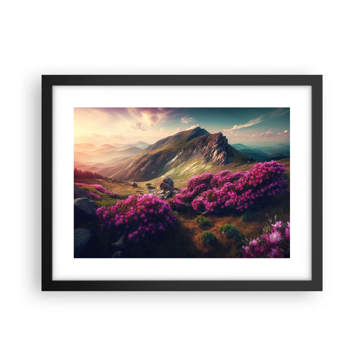 Affiche dans un cadre noir - Poster - L'été à la montagne - 40x30 cm