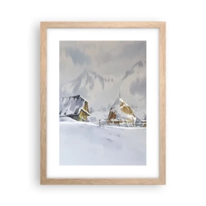 Affiche dans un chêne clair - Poster - Dans une vallée enneigée - 30x40 cm
