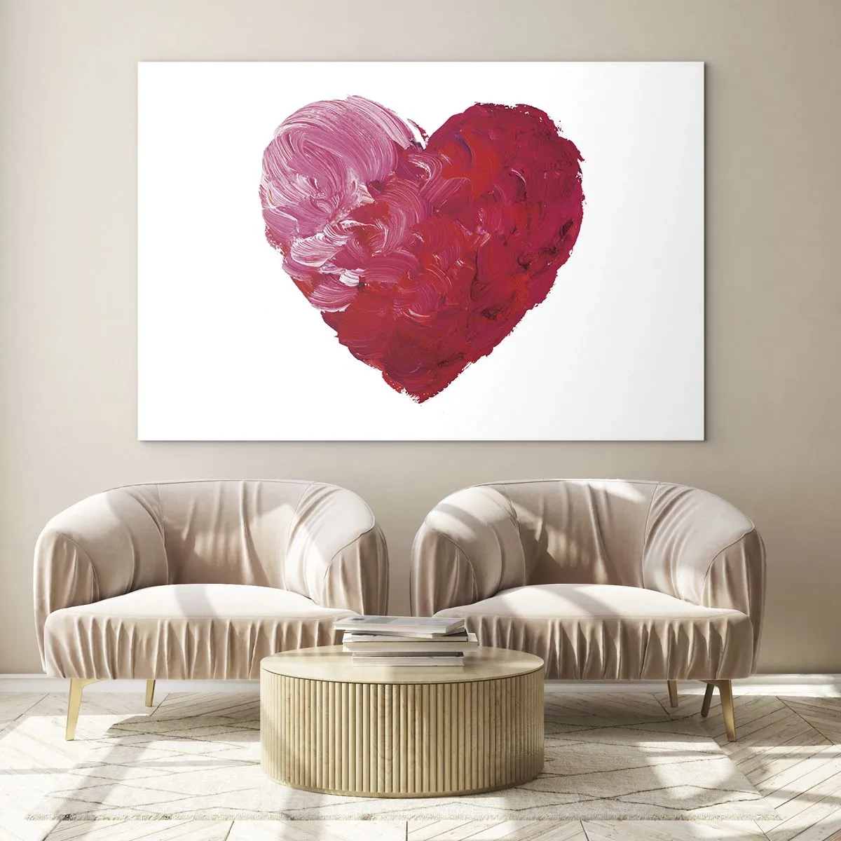 Impression sur verre - Image sur verre - Coeur abstrait peint avec des traits rouges - 120x80cm - All you need is love - Décoration murale moderne pour le salon et la chambre ARTTOR