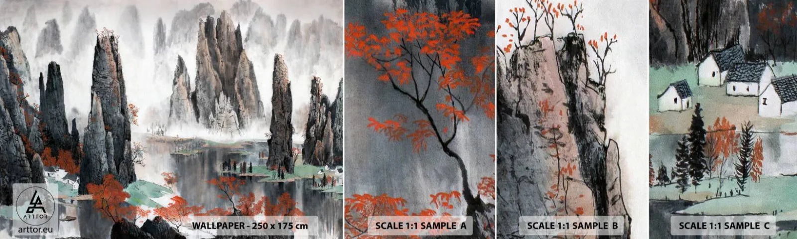 Échantillon De Papier Peint Standard Eco - De puissants gardiens - Abstraction, Fantaisie, Paysage - 100x30 cm