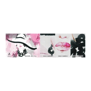 Échantillon de Papier Peint Premium Sand - Portrait d'une dame en noir et rose - Femme, Visage de femme, Abstraction - 100x30 cm