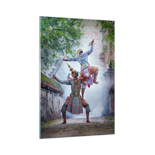 Impression sur verre - Image sur verre - Danse traditionnelle dans un cadre historique avec un mur et des arbres - 80x120cm - La danse est d'une beauté dévastatrice - Décoration murale moderne pour le salon et la chambre ARTTOR
