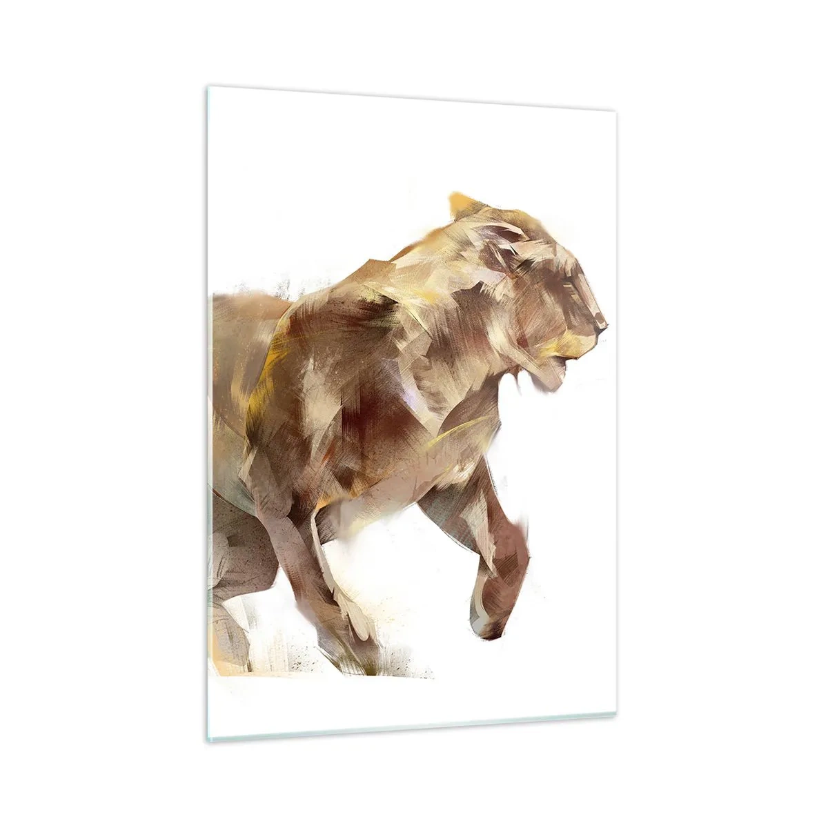 Impression sur verre - Image sur verre - Silhouette dynamique d'un lion dans un style artistique sur fond blanc - 50x70cm - Grâce sauvage - Décoration murale moderne pour le salon et la chambre ARTTOR
