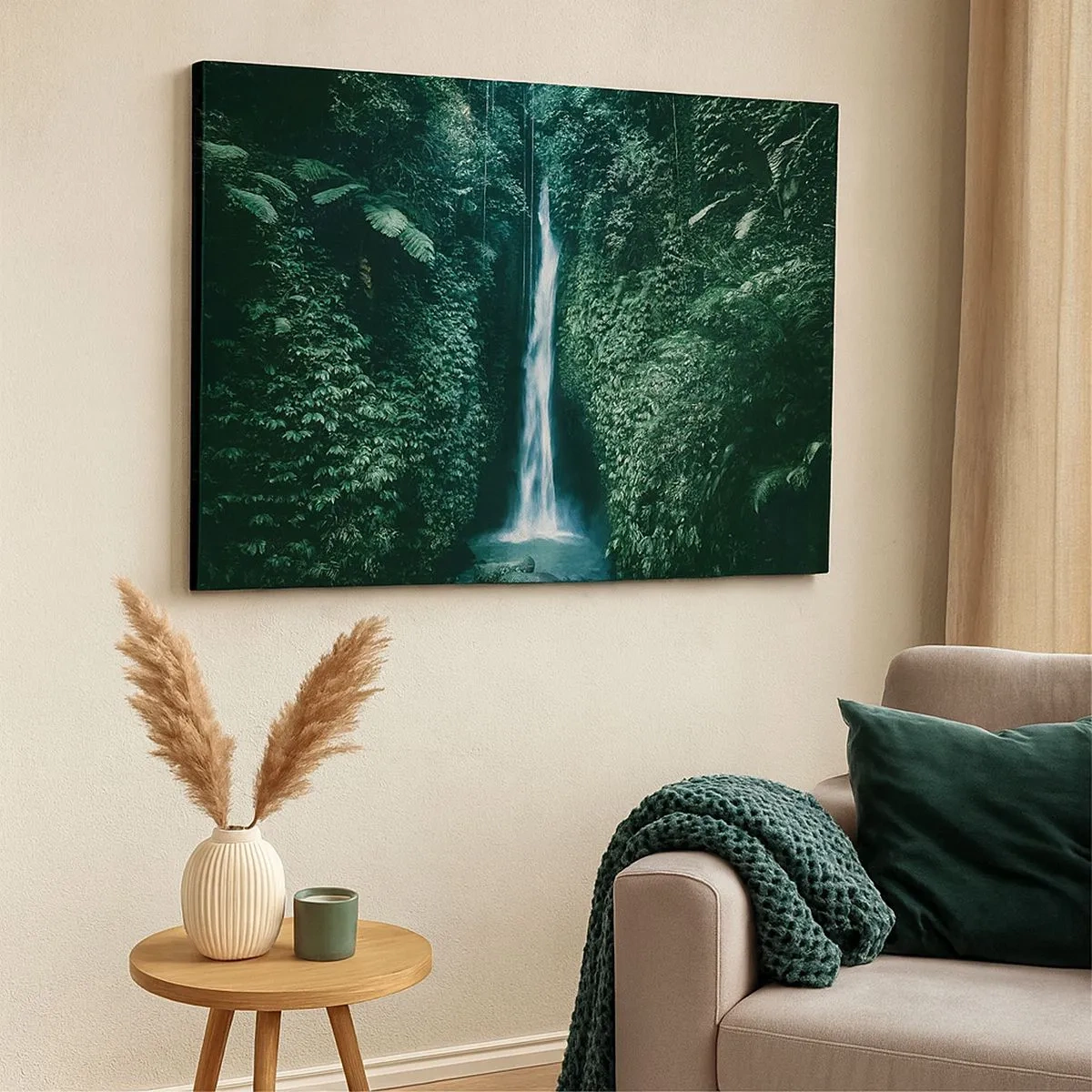 Impression sur toile - Image sur toile - Une cascade entourée d'une végétation tropicale dense - 70x50cm - Fontaine tropicale - Décoration murale moderne pour le salon et la chambre ARTTOR