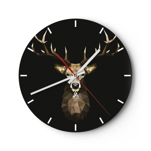 Horloge murale - Pendule murale - Image géométrique d'un cerf sur fond noir - 30x30cm - Cerf cubique - Décoration murale moderne pour le salon, la cuisine et la chambre ARTTOR