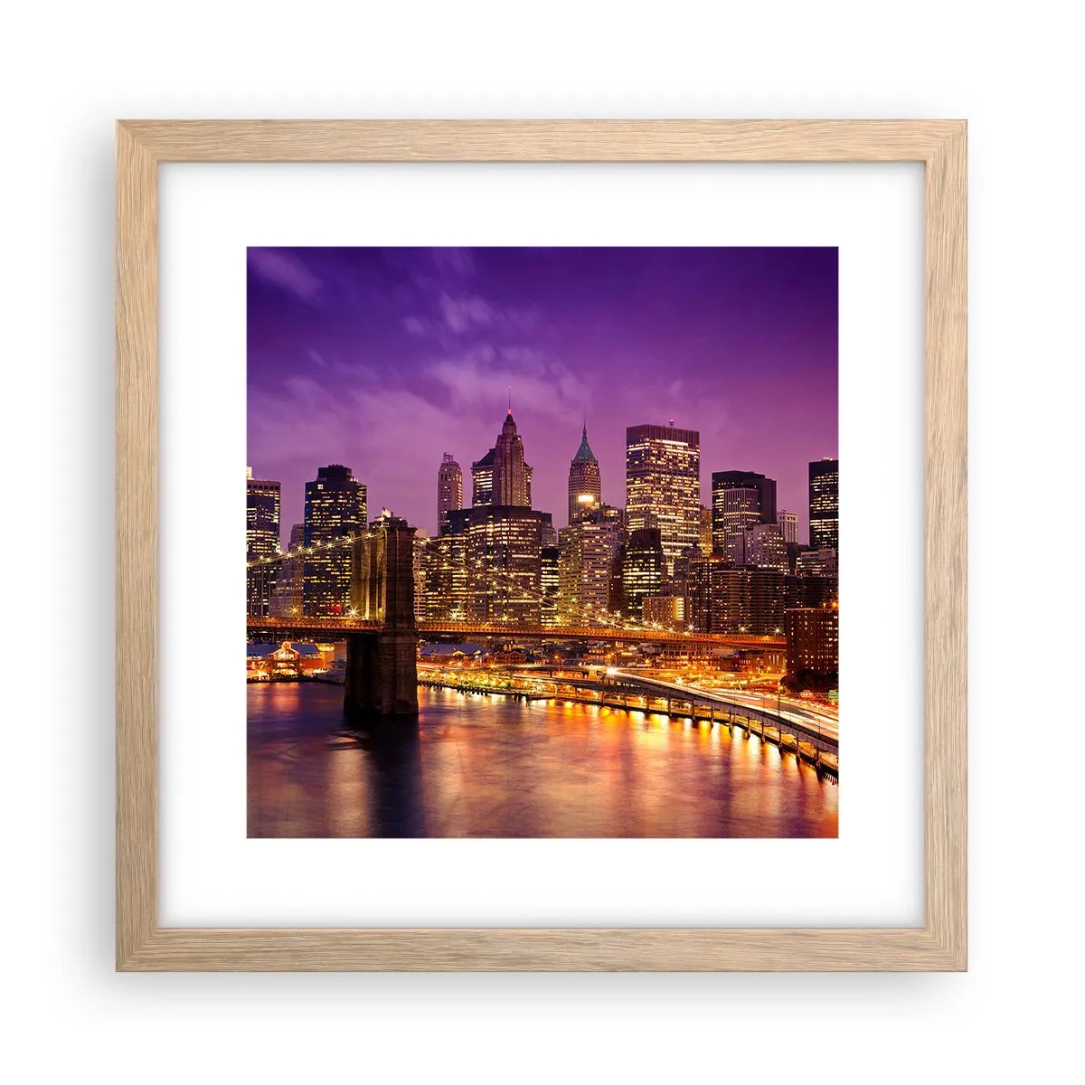 Affiche dans un chêne clair - Poster - Manhathann or violet - 30x30 cm