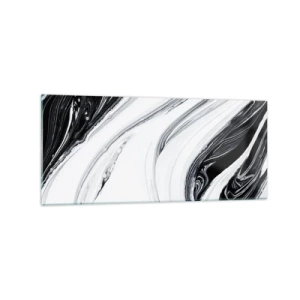 Impression sur verre - Image sur verre - Abstraction en noir et blanc avec des lignes et des tourbillons dynamiques - 120x50cm - Une combinaison d'opposés - Décoration murale moderne pour le salon et la chambre ARTTOR