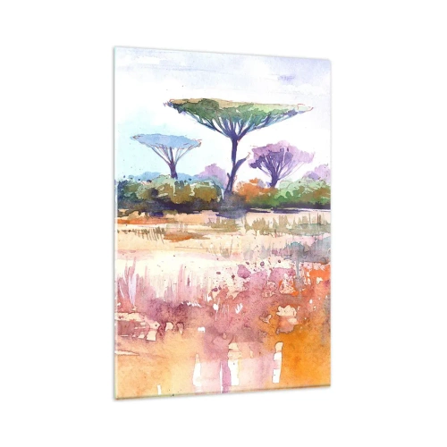 Impression sur verre - Image sur verre - Un paysage de savane pittoresque aux couleurs aquarelles - 80x120cm - Couleurs de savane - Décoration murale moderne pour le salon et la chambre ARTTOR