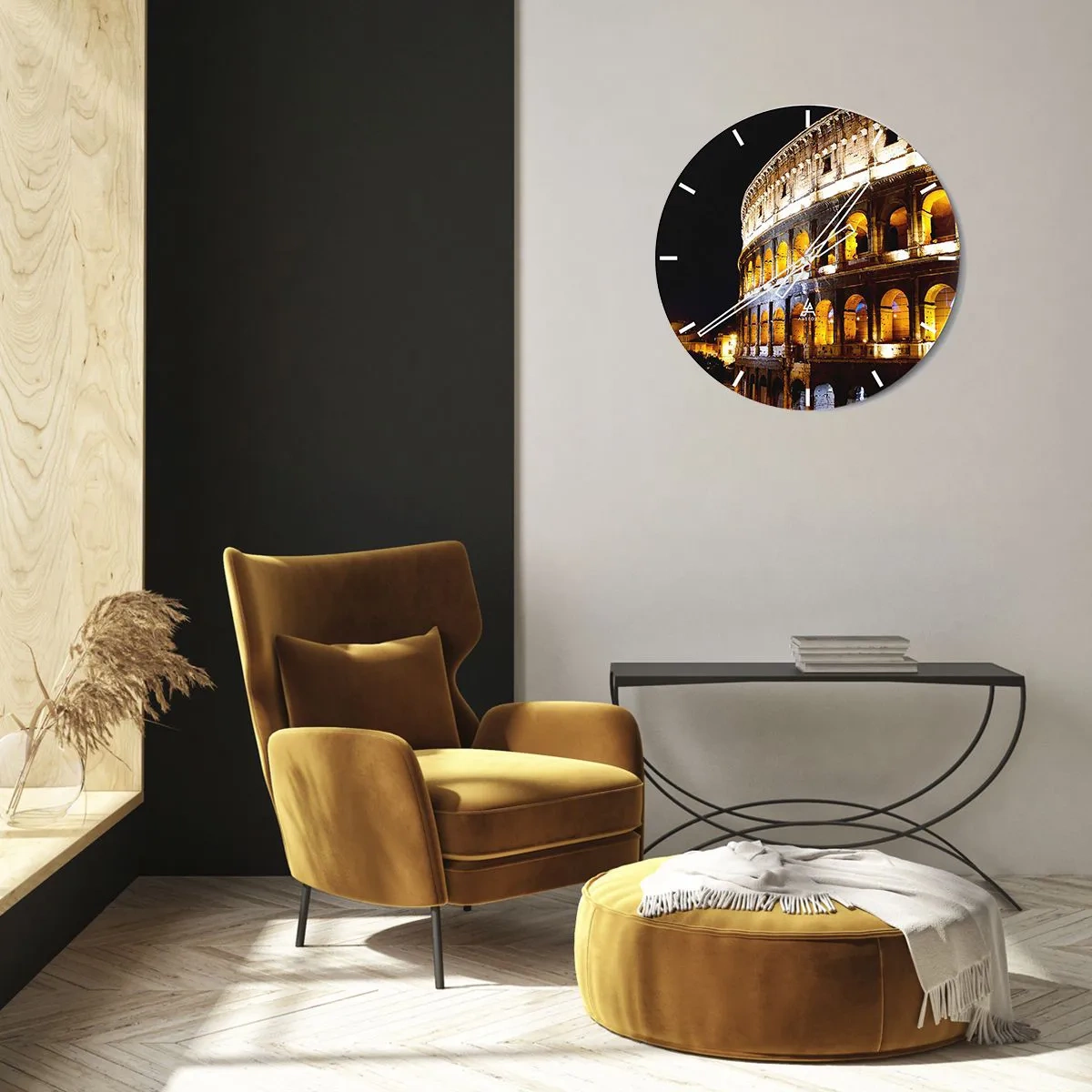 Horloge murale - Pendule murale - Le Colisée illuminé la nuit sur fond noir - 30x30cm - Il est temps de commencer les Jeux - Décoration murale moderne pour le salon, la cuisine et la chambre ARTTOR