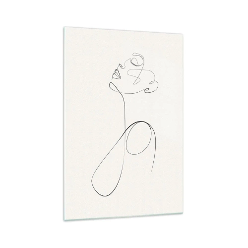 Impression sur verre - Image sur verre - Croquis de visage minimaliste au trait sur fond blanc - 70x100cm - En boucle dans les rêves - Décoration murale moderne pour le salon et la chambre ARTTOR