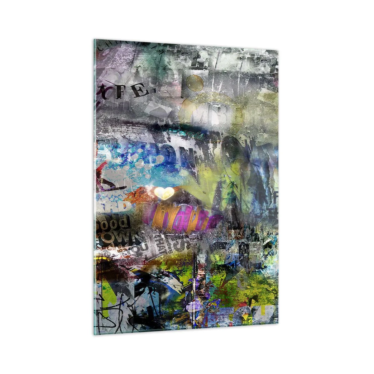 Impression sur verre - Image sur verre - Collage de graffitis abstraits colorés - 50x70cm - Collage de souvenirs - Décoration murale moderne pour le salon et la chambre ARTTOR