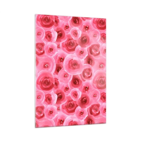 Impression sur verre - Image sur verre - Motif de rose aquarelle dans les tons de rouge et de rose - 50x70cm - Roses en-haut et en-bas - Décoration murale moderne pour le salon et la chambre ARTTOR