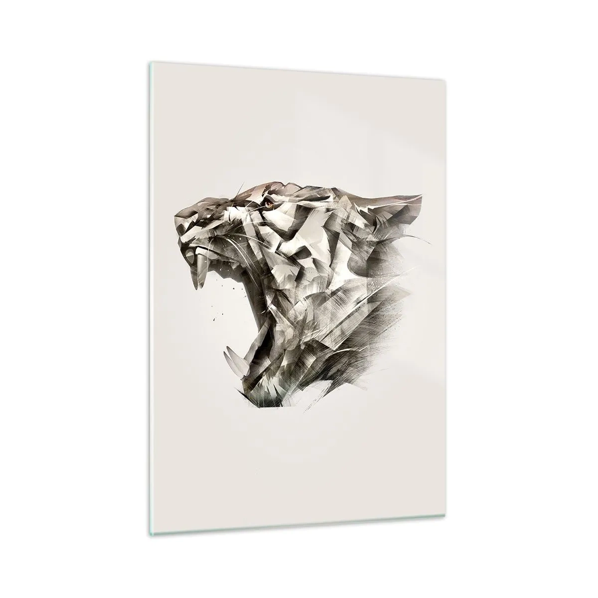 Impression sur verre - Image sur verre - Illustration géométrique d'un tigre rugissant sur fond clair - 50x70cm - Vous savez déjà qui est en charge - Décoration murale moderne pour le salon et la chambre ARTTOR