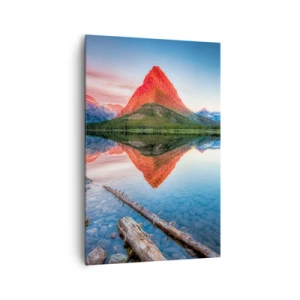 Impression sur toile - Image sur toile - Une montagne se reflétant dans un lac au coucher du soleil - 80x120cm - Chaleur et fraicheur - Décoration murale moderne pour le salon et la chambre ARTTOR
