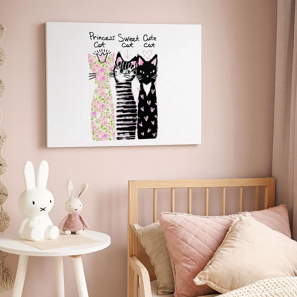 Impression sur toile - Image sur toile - Trois chats aux motifs artistiques variés - 70x50cm - Il y avait trois chats - Décoration murale moderne pour le salon et la chambre ARTTOR