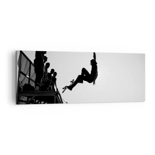 Impression sur toile - Image sur toile - Scène de skateboard en noir et blanc sur une rampe - 140x50cm - Héros et spectateurs - Décoration murale moderne pour le salon et la chambre ARTTOR