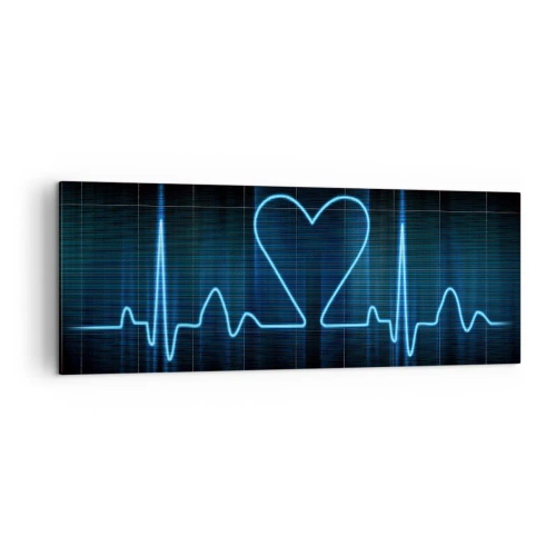 Impression sur toile - Image sur toile - Une ligne de vie avec un cœur sur un fond de surveillance médicale dans des tons bleus. - 140x50cm - Au rythme du cœur - Décoration murale moderne pour le salon et la chambre ARTTOR