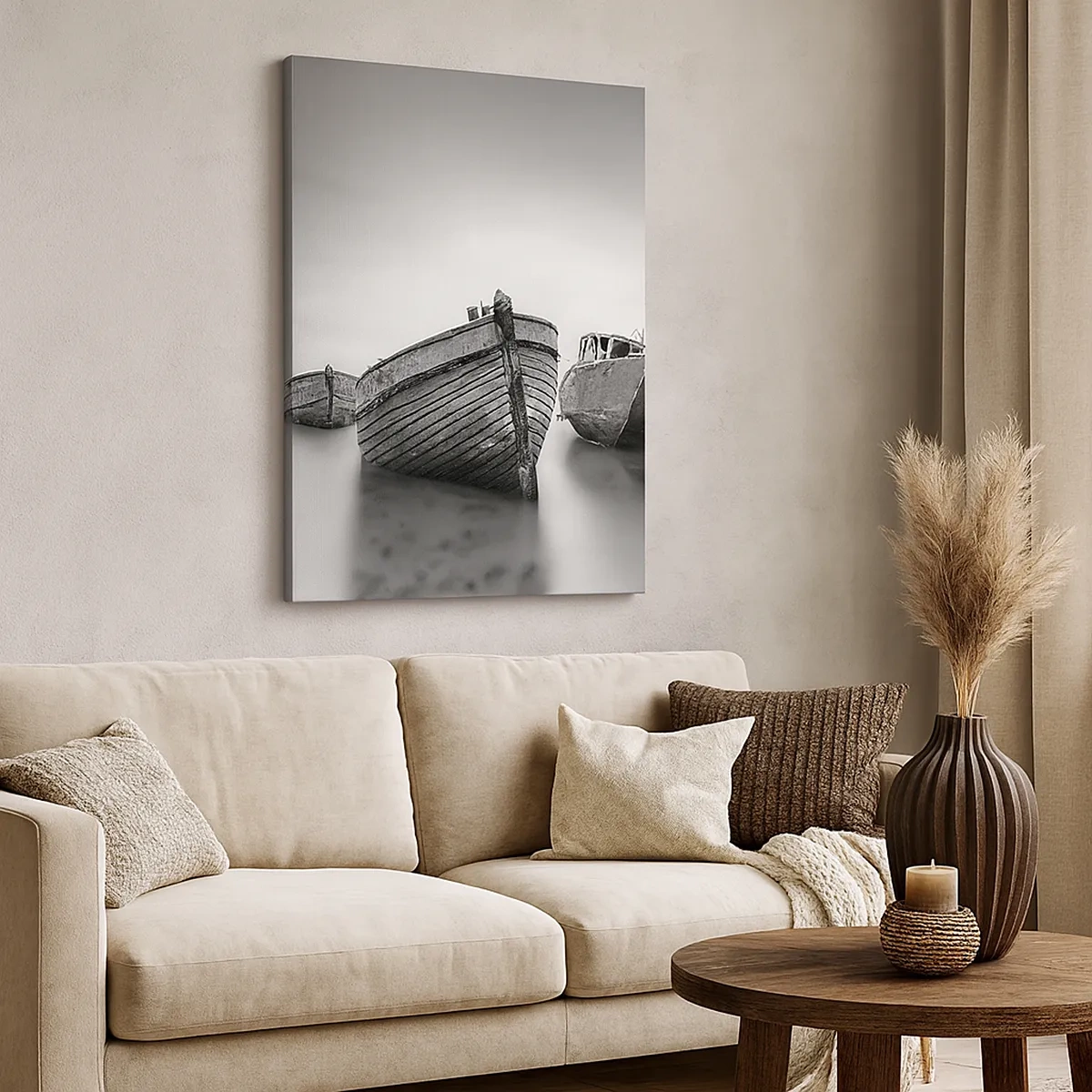 Impression sur toile - Image sur toile - Bateaux abandonnés sur une eau calme - 50x70cm - Cùest déjà un souvenir... - Décoration murale moderne pour le salon et la chambre ARTTOR