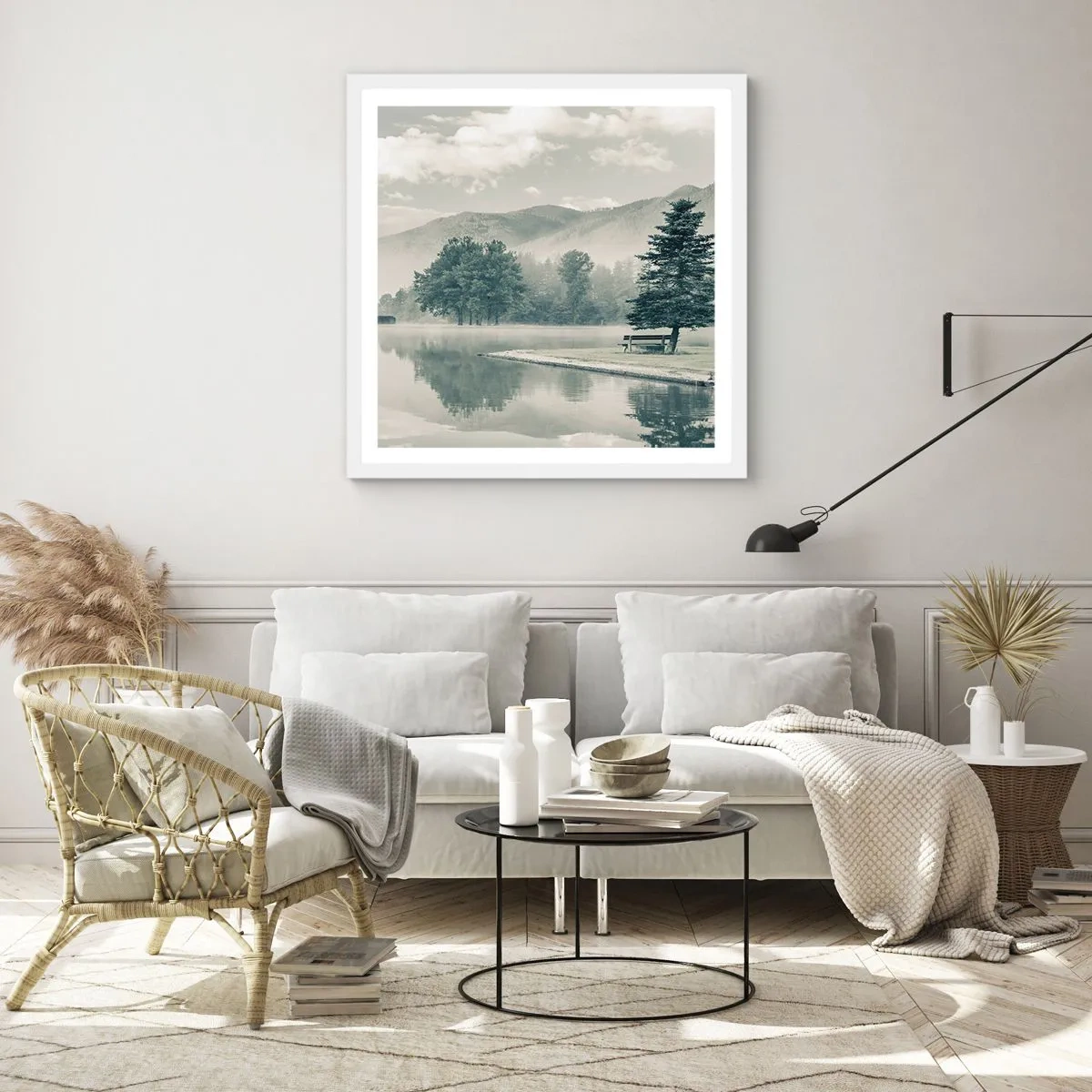 Affiche dans un cadre blanc - Poster - Le lac dort encore - 50x50 cm