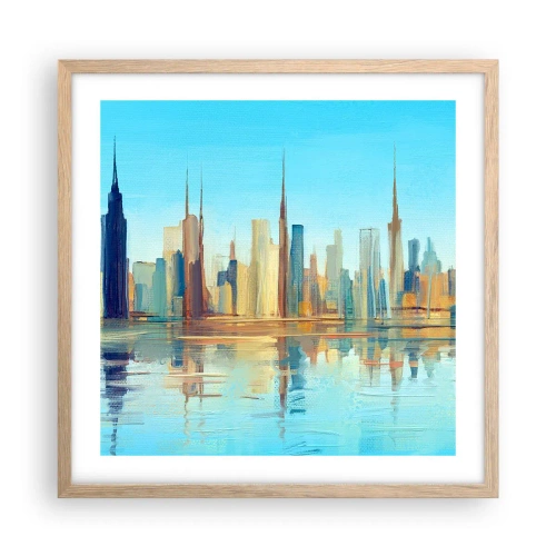 Affiche dans un chêne clair - Poster - Une métropole ensoleillée - 50x50 cm