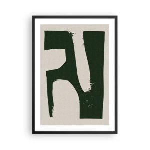 Affiche dans un cadre noir - Poster - Abstraction minimaliste en vert et beige - 50x70cm - Baies blanches - Décoration murale moderne pour le salon et la chambre ARTTOR