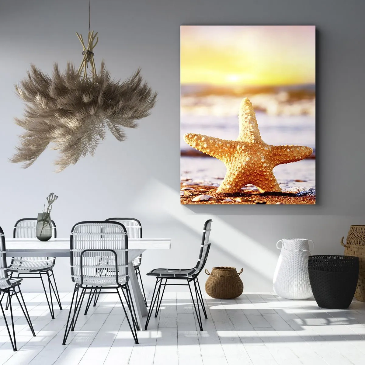 Impression sur toile - Image sur toile - Une étoile de mer sur une plage de sable à la lueur du soleil couchant - 70x100cm - Cadeau de la mer - Décoration murale moderne pour le salon et la chambre ARTTOR