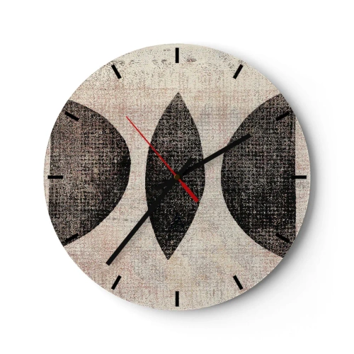 Horloge murale - Pendule murale - Formes géométriques noires sur fond beige avec une texture en lin. - 30x30cm - Abstraction ethnique - Décoration murale moderne pour le salon, la cuisine et la chambre ARTTOR