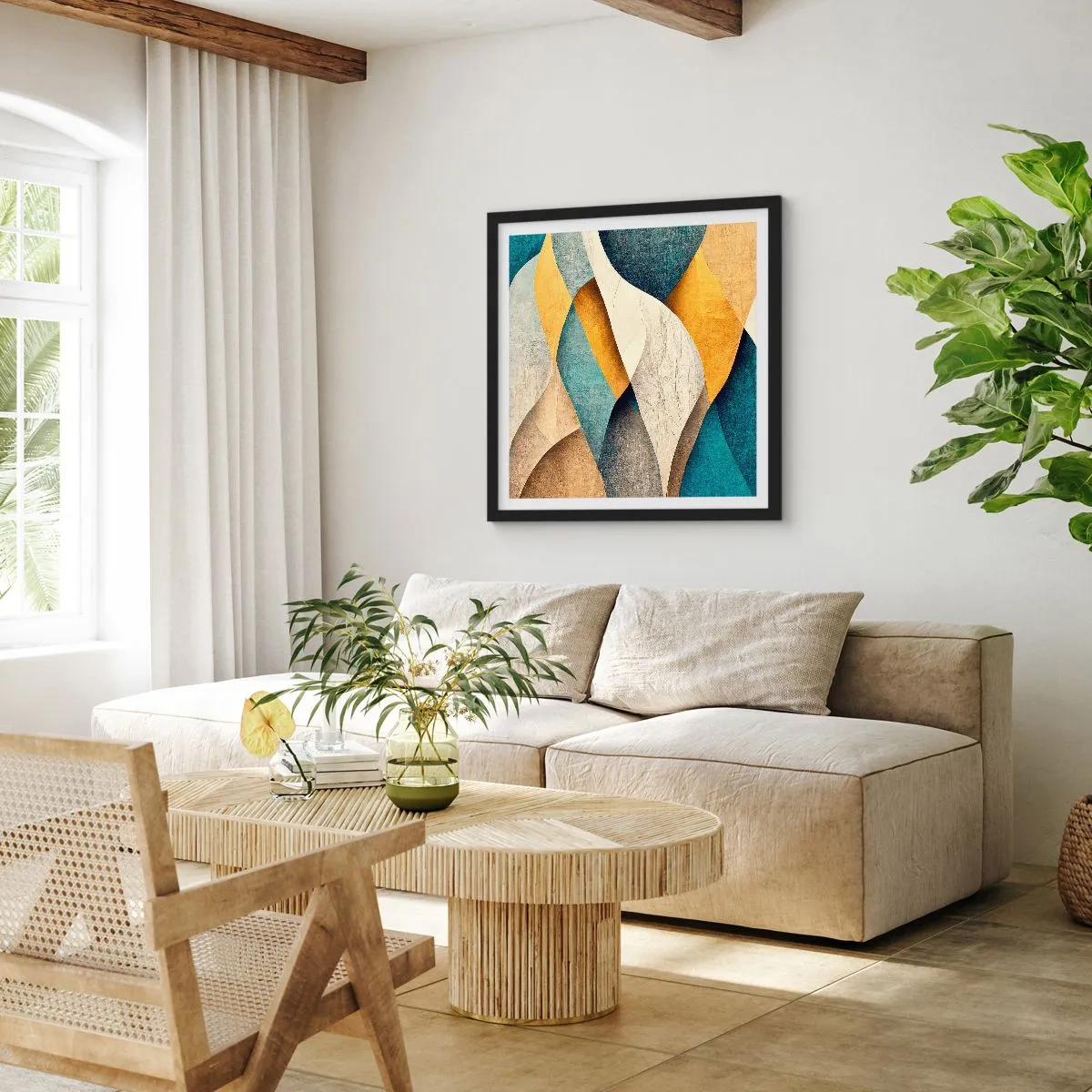 Affiche dans un cadre noir - Poster - Rythme et vague - 40x40 cm