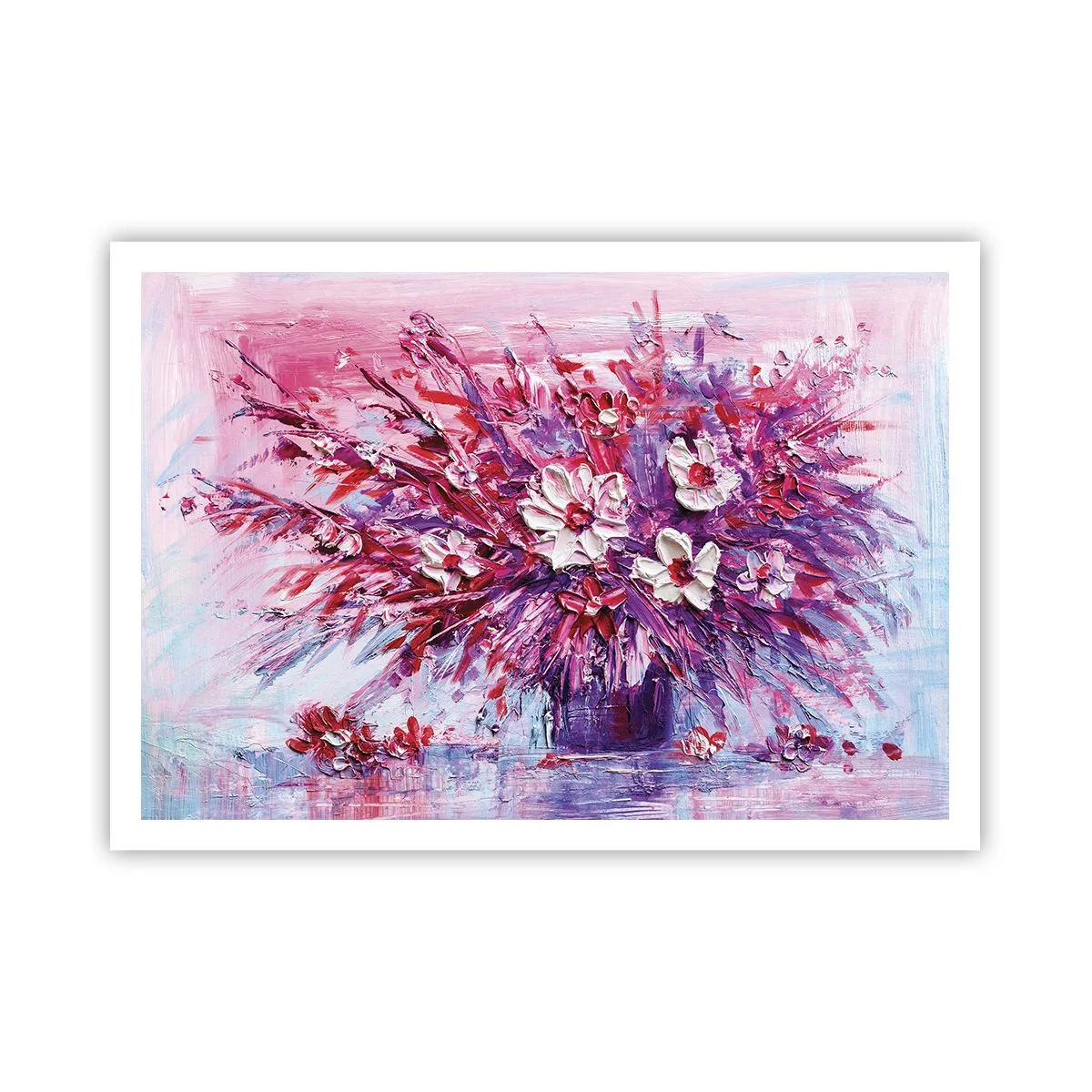 Affiche - Poster - Un bouquet de fleurs colorées dans des tons de rose et de violet - 100x70cm - Innocence et passion - Décoration murale moderne pour le salon et la chambre ARTTOR