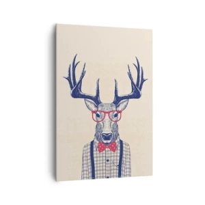 Impression sur toile - Image sur toile - Graphique stylisé d'un cerf portant des lunettes et un nœud papillon - 70x100cm - Une extravagance amusante - Décoration murale moderne pour le salon et la chambre ARTTOR