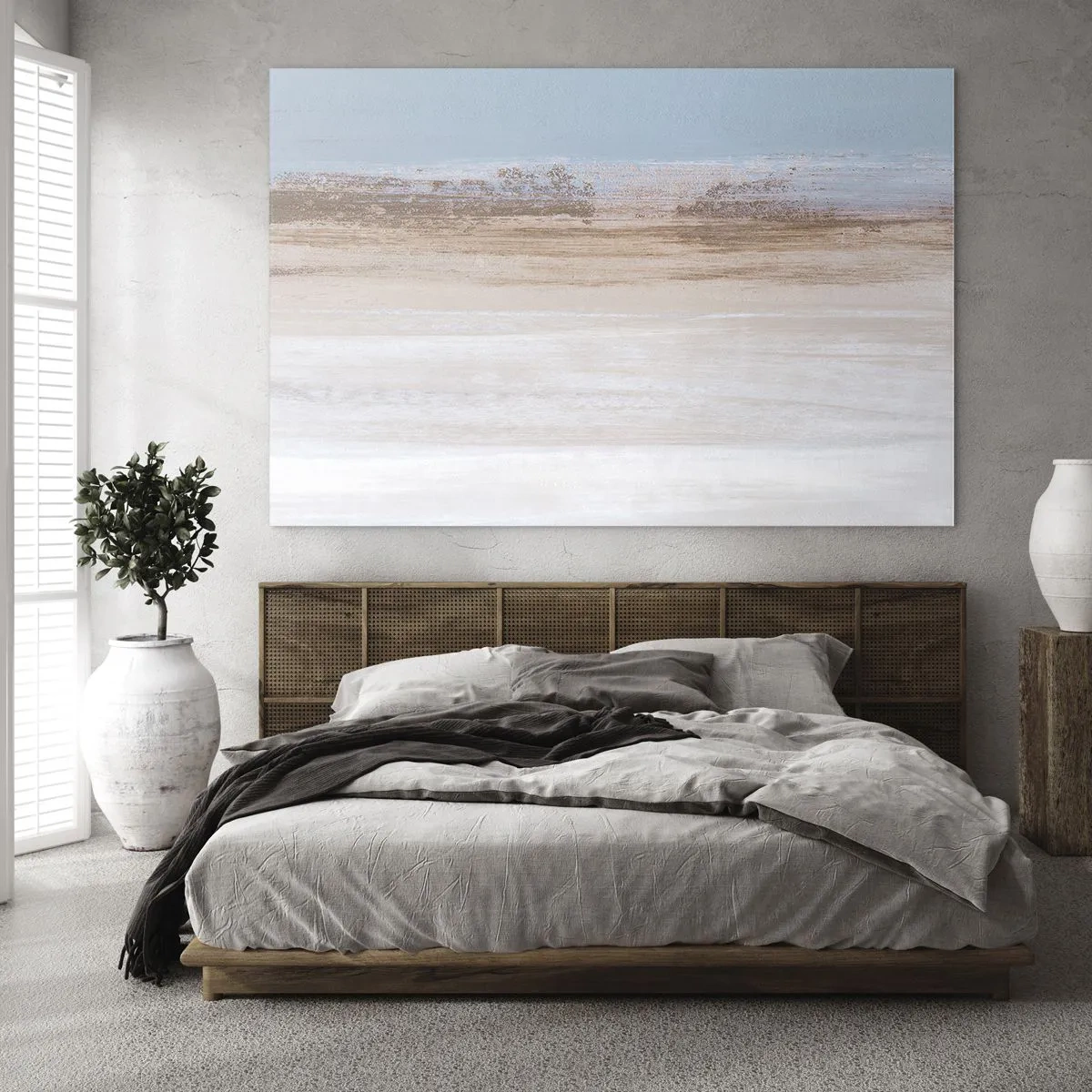 Impression sur verre - Image sur verre - Paysage abstrait avec ciel et terre pastel - 70x50cm - Paysage ambigu - Décoration murale moderne pour le salon et la chambre ARTTOR