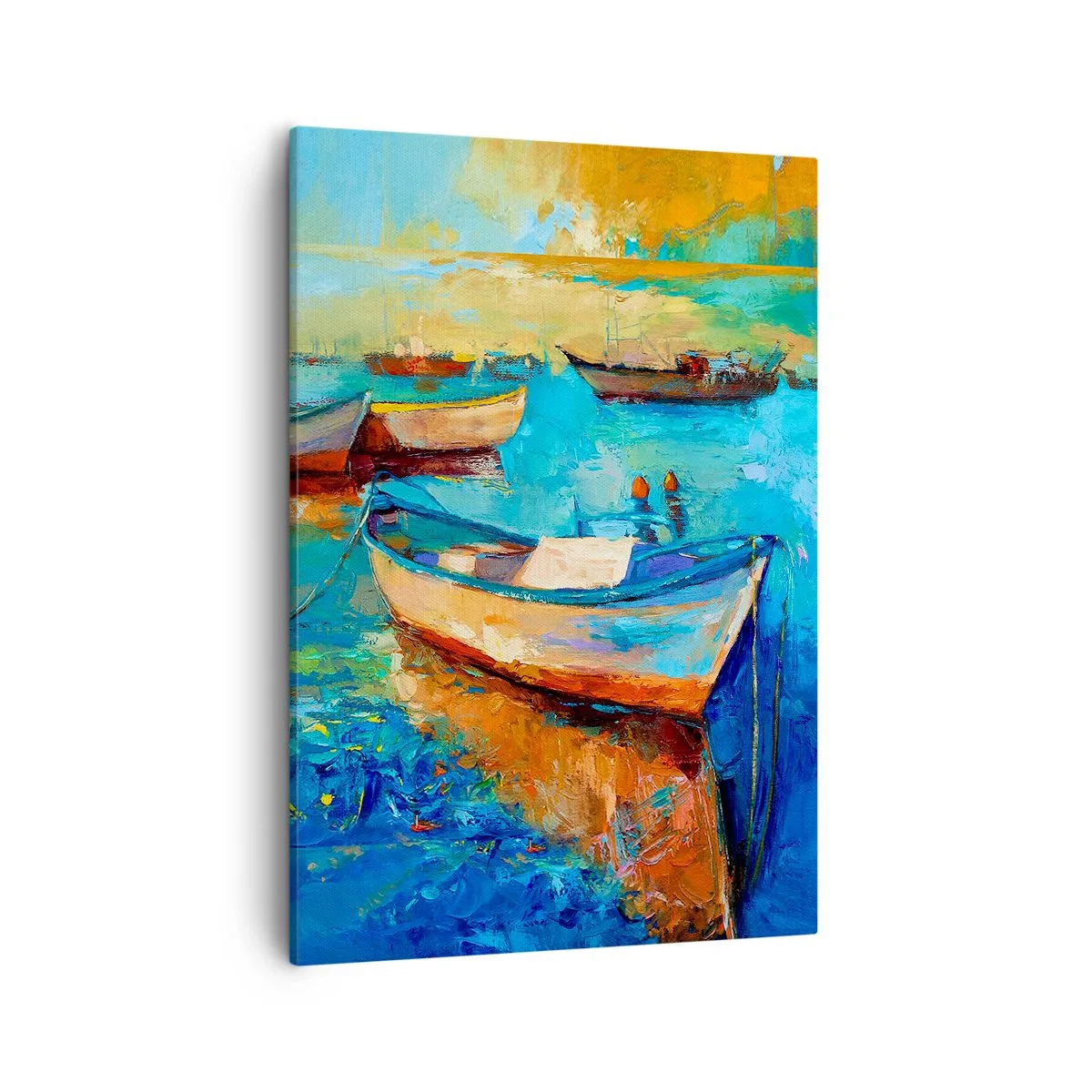 Impression sur toile - Image sur toile - Bateaux colorés amarrés sur une eau calme - 50x70cm - Dans la baie du sud - Décoration murale moderne pour le salon et la chambre ARTTOR