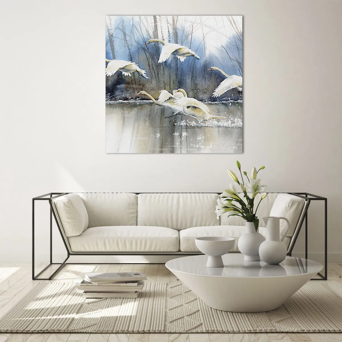Impression sur verre - Image sur verre - Comme dans un conte de fées sur les cygnes sauvages - 30x30 cm