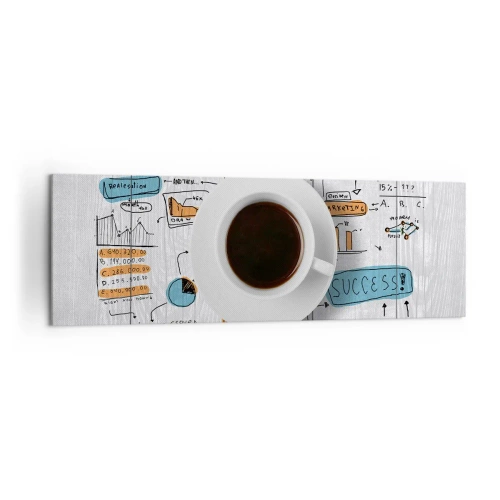 Impression sur toile - Image sur toile - Une tasse de café sur fond de dessin conceptuel - 160x50cm - Il est temps de faire une pause - Décoration murale moderne pour le salon et la chambre ARTTOR