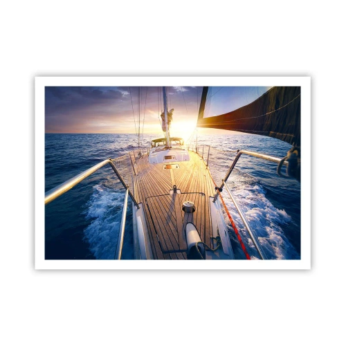 Affiche - Poster - Yacht en mer au coucher du soleil - 100x70cm - Courir sur les vagues - Décoration murale moderne pour le salon et la chambre ARTTOR