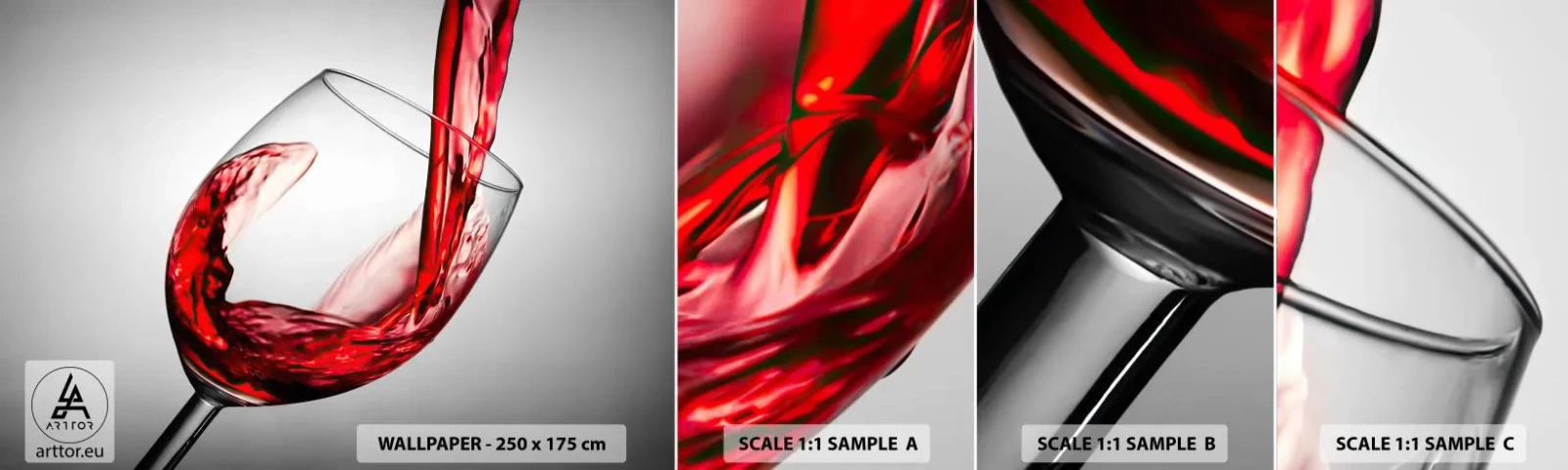 Échantillon de Papier Peint Autocollant Deluxe Sticker - Nuance - mouvement - son - Verre de vin, Vin rouge, La gastronomie - 100x30 cm