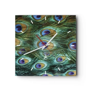 Horloge murale - Pendule murale - Un regard de paon - 40x40 cm